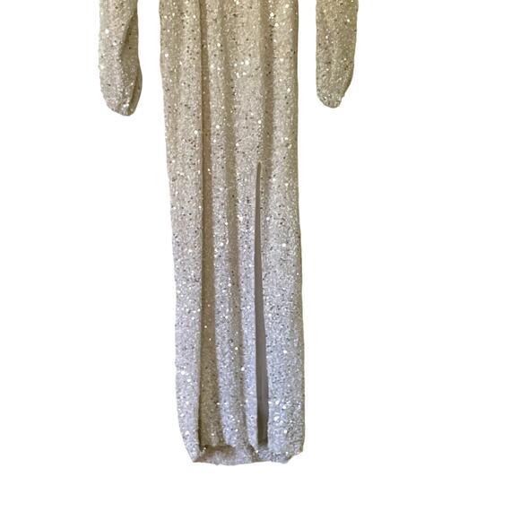 Retrofete Camille Dress Sequin Chiffon Maxi White Embellished Long Sleeve Gown S - Picture 4 of 15
